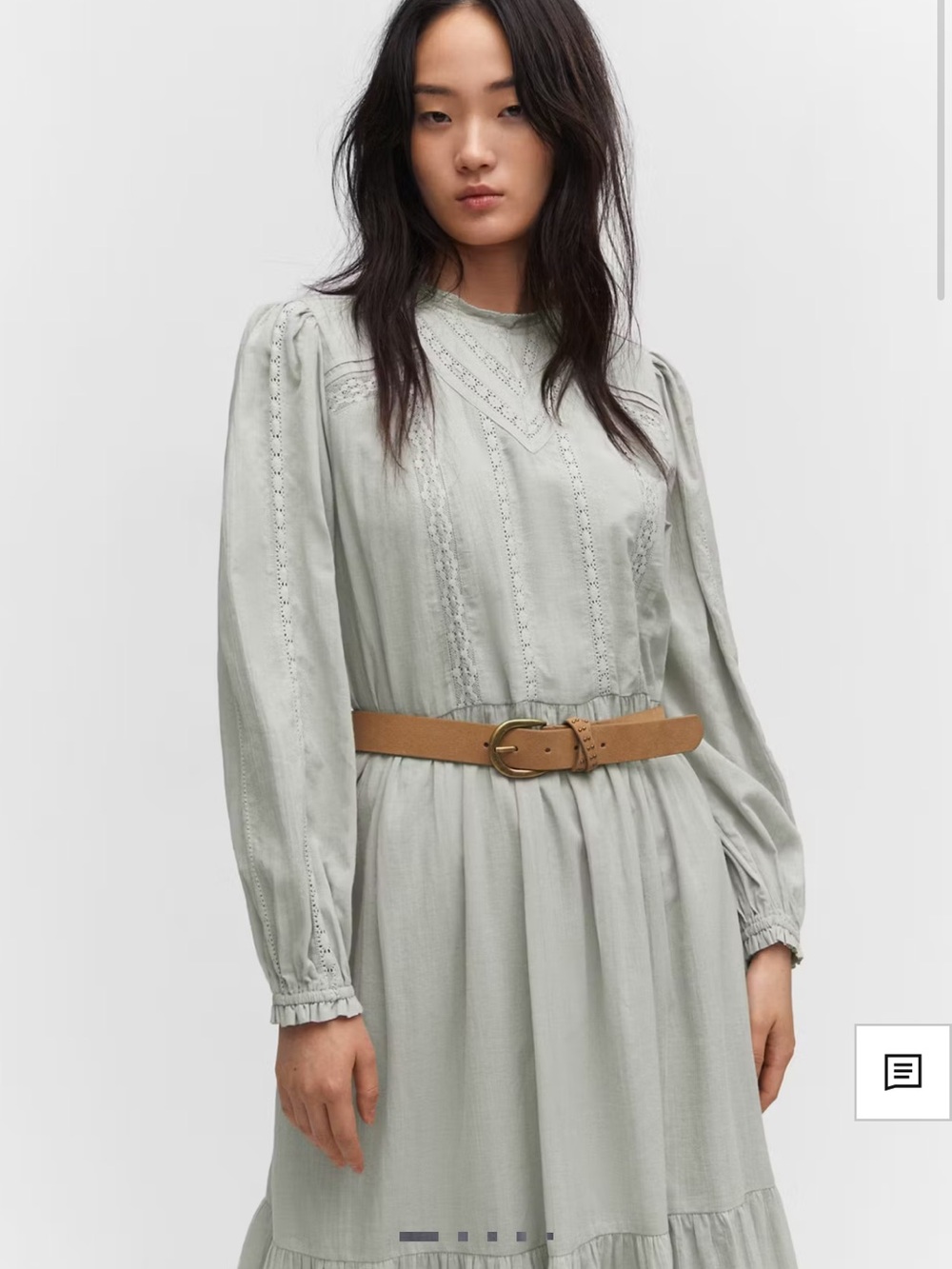 Long Sleeve cotton Tiered Maxi Dress in Light Sagew - Picture 2 of 7